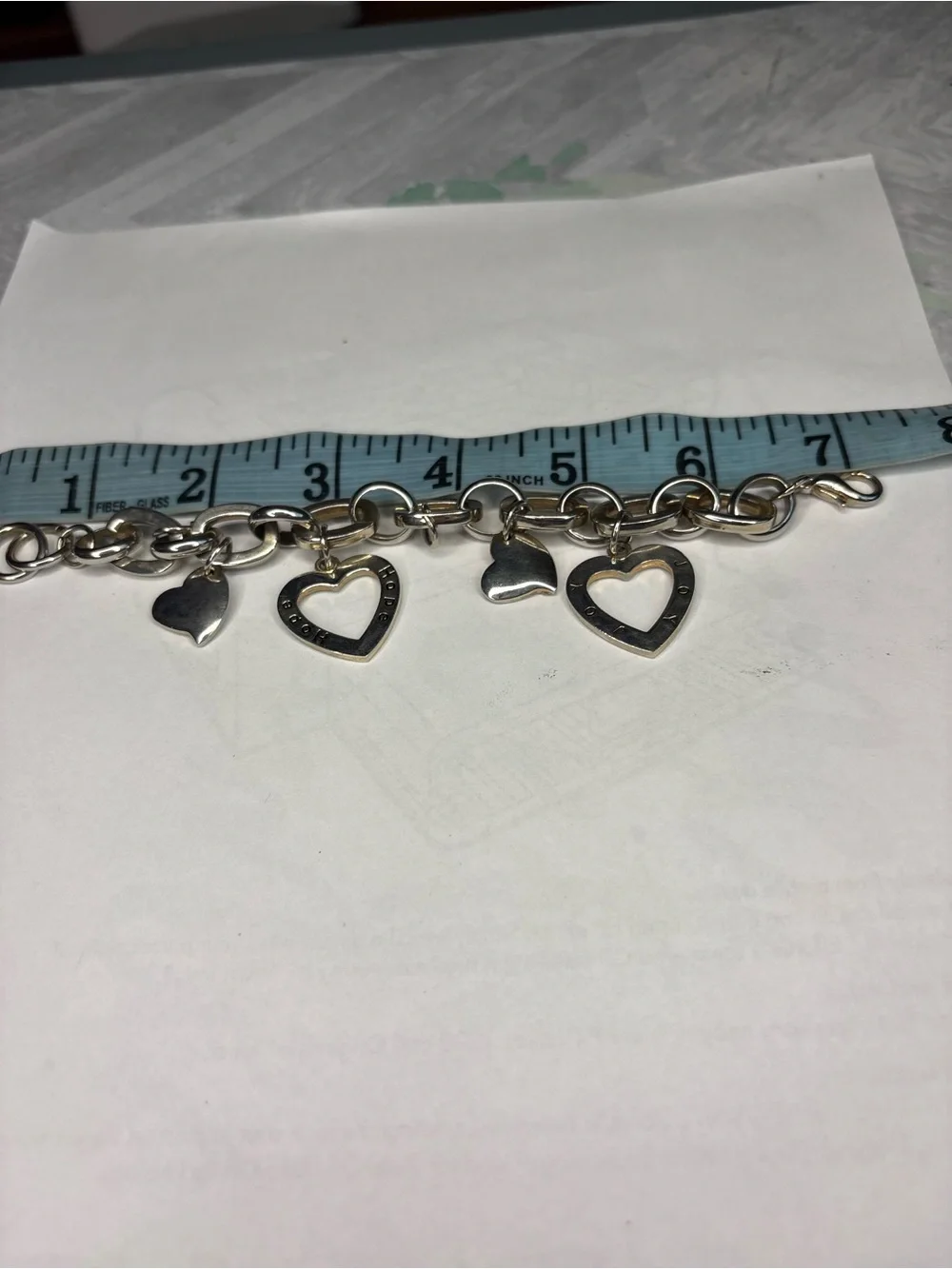 Chunky Heart Charm Bracelet Hope Joy Inspirational Silver Tone Jewelry